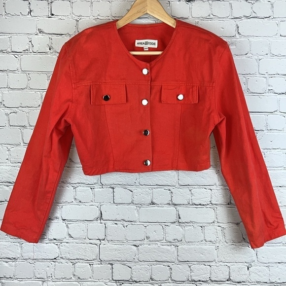 Area Code Jackets & Blazers - Red Denim Jacket Boxy Crop Size Large